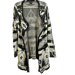 Lucky Brand Aztec Blanket Southwestern cardigan size large  Like New Black Cream